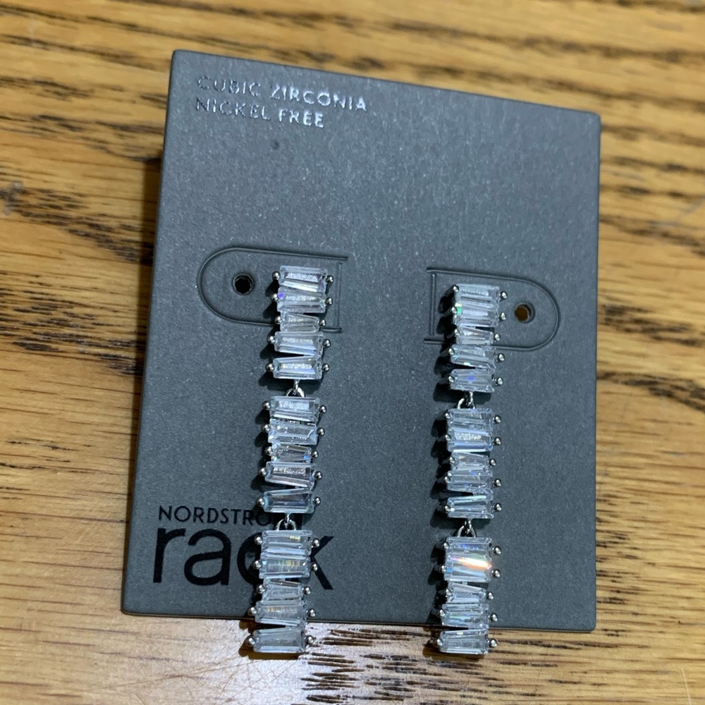 {Nordstrom Rack} Staggered Baguette Cubic Zirconia Drop Earrings